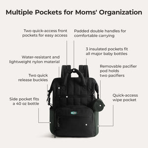 Multiple wide Pockets for Moms' Organization backpack black