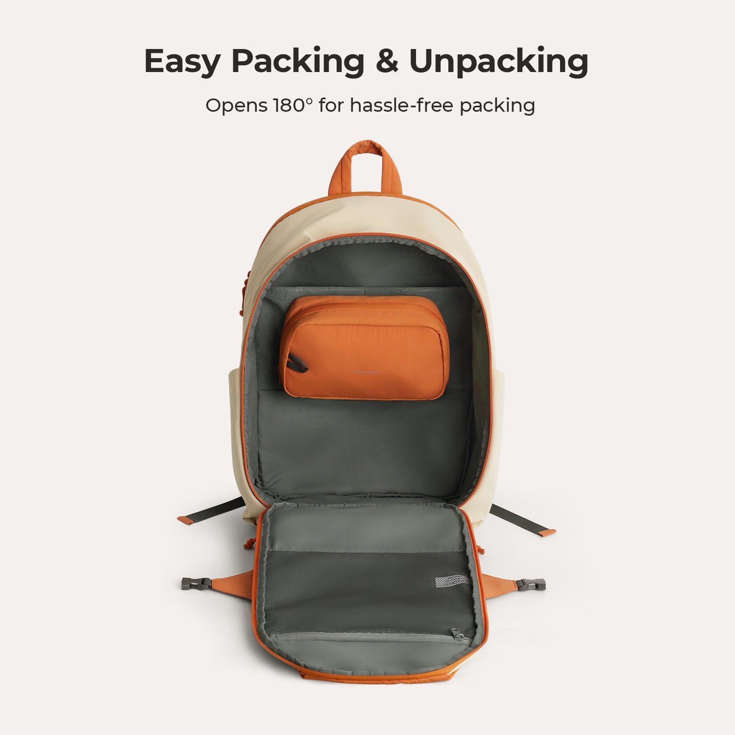 Soar_25L_Clamshell_travel_Backpack_Set_Orange_with_180__open  orange