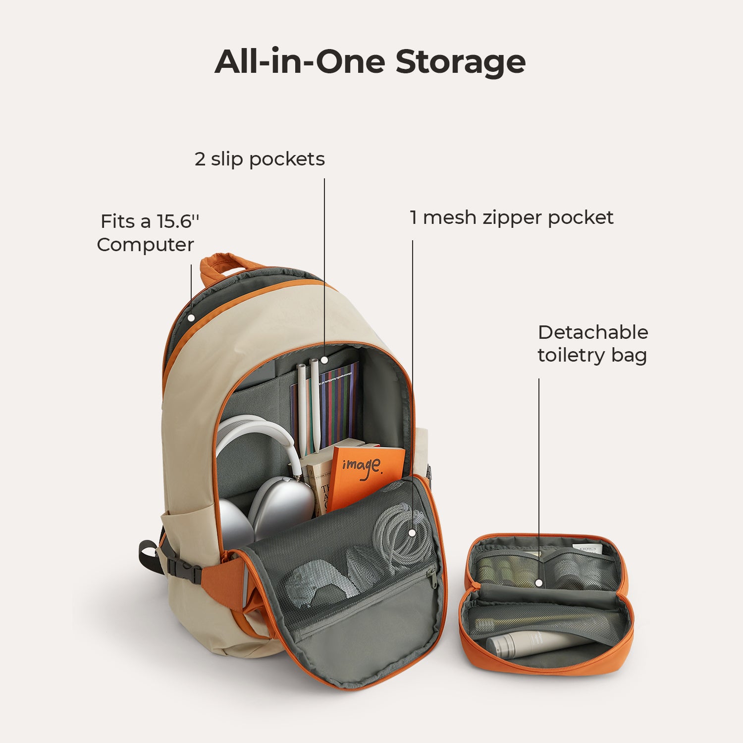 Soar_25L_Clamshell_travel_Backpack_Set_Orange_with__layer_pockets  orange