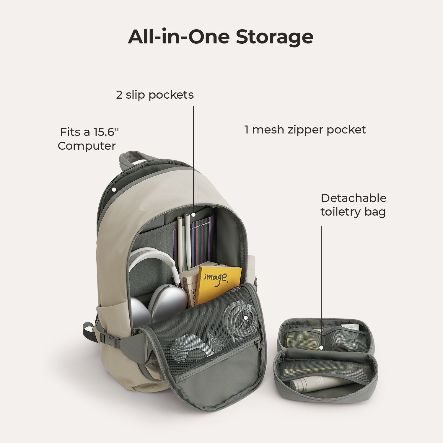 Soar_25L_Clamshell_travel_Backpack_Set_gray_with__layer_pockets  gray